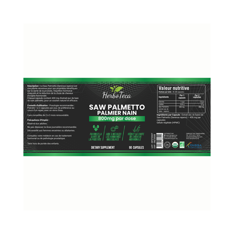 Complément Saw Palmetto 500mg - Santé Prostate Et Urinaire, 30/60/120 Gélules