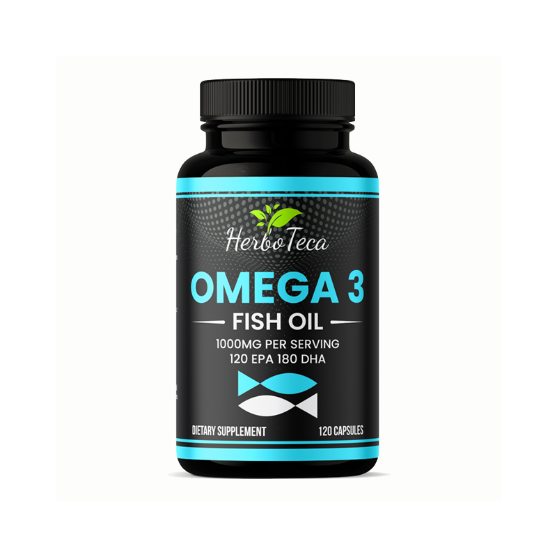 Pot d'Oméga 3 Fish Oil HerboTeca 1000 mg par dose, 120 EPA et 180 DHA, 120 capsules