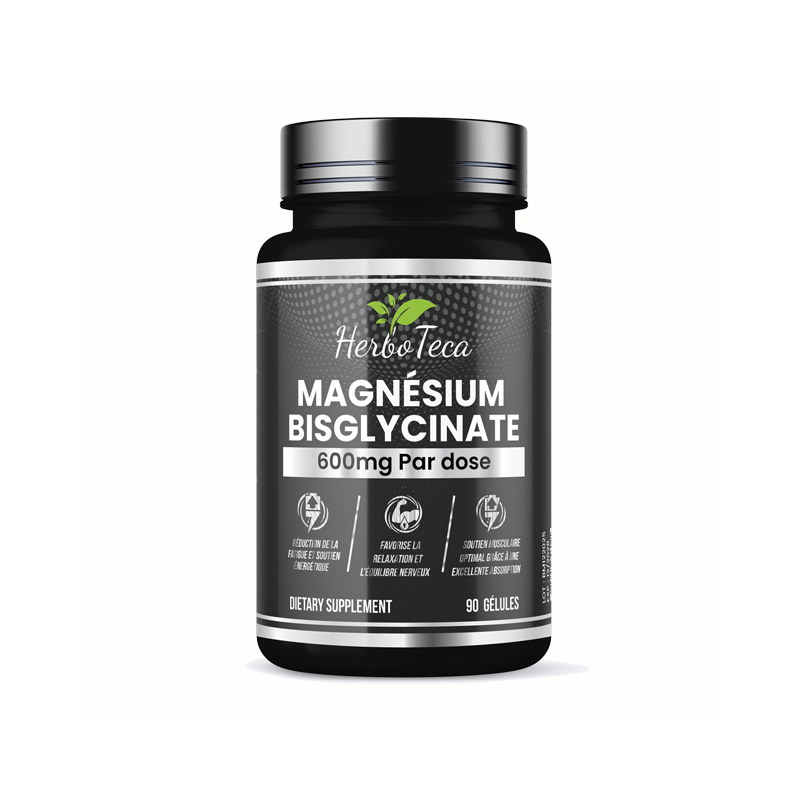 Magnésium Bisglycinate HerboTeca en forme de flacon  noir disponible chez nutrisport.ma