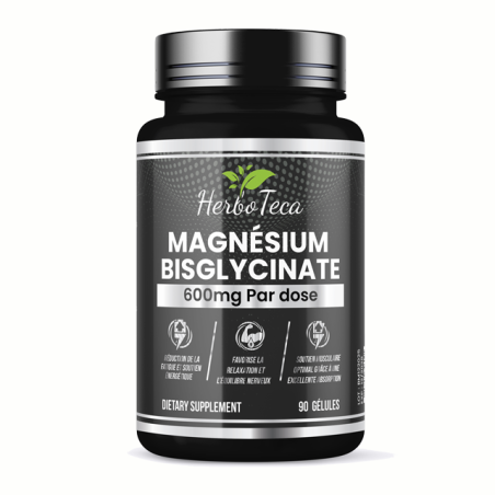 Magnésium Bisglycinate HerboTeca en forme de flacon  noir disponible chez nutrisport.ma