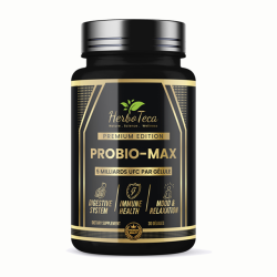 Flacon de Probio-Max Premium Edition HerboTeca, probiotique 5 milliards UFC par gélule, 30 gélules, vue de face