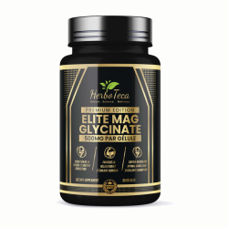 Flacon d’Elite Mag Glycinate Premium Edition HerboTeca, magnésium 500 mg par gélule, 30 gélules, vue de face