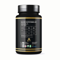 Flacon de Shilajit Premium Edition HerboTeca, vue arrière avec tableau de valeurs nutritionnelles et teneur en acide fulvique
