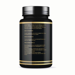 Flacon de Shilajit Premium Edition HerboTeca, vue arrière avec description, mode d’utilisation et précautions d’emploi