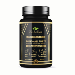 Flacon de Tongkat Ali Forte Premium Edition HerboTeca, extrait d’Eurycoma longifolia 400 mg par gélule, 30 gélules, vue de face