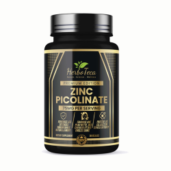 Flacon de Zinc Picolinate Premium Edition HerboTeca, 75 mg par gélule dont 15 mg de zinc, 30 gélules, vue de face
