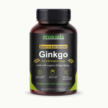 Ginkgo Biloba 650mg 60 Capsules Growmix disponible chez Nutrisport.ma Rabat