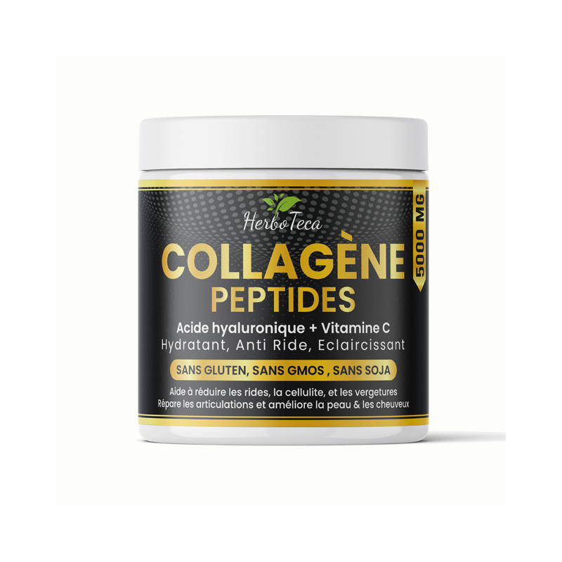 Pot de Collagène Peptides HerboTeca 5000 mg, acide hyaluronique et vitamine C